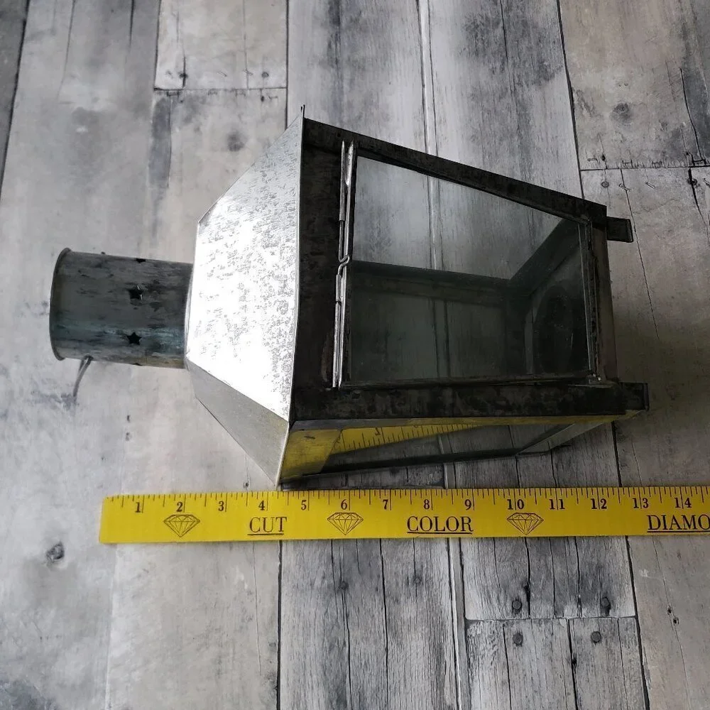 Square Galvanized Lantern with Glass Panels 13